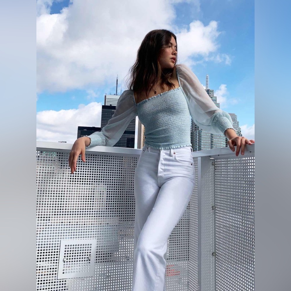 Aritzia Wilfred Saga Blouse - Ruched Puff Sleeve